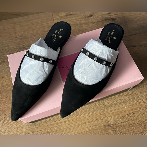 KATE SPADE-NWT/Box Black Suede & Rhinestone Mary Janes - Picture 4 of 15